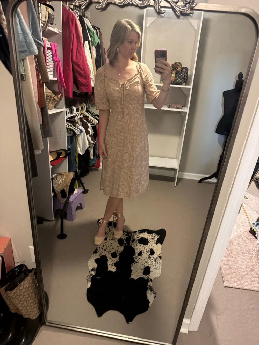 Sincerely Jules Pale Beige Lace Midi Dress with Short Sleeves - Picture 2 of 3